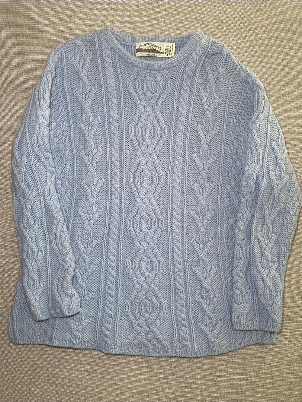 Aran Crafts L Merino Wool Crew Neck Cable Knit Fisherman Sweater Ireland